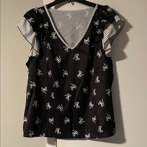 Black and White Women's Top with Bow Pattern